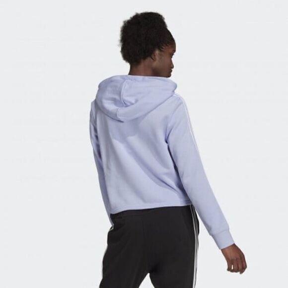 Adidas Lilac & White Essentials 3 Stripped Cropped Hooded Sweatshirt - Picture 3 of 12